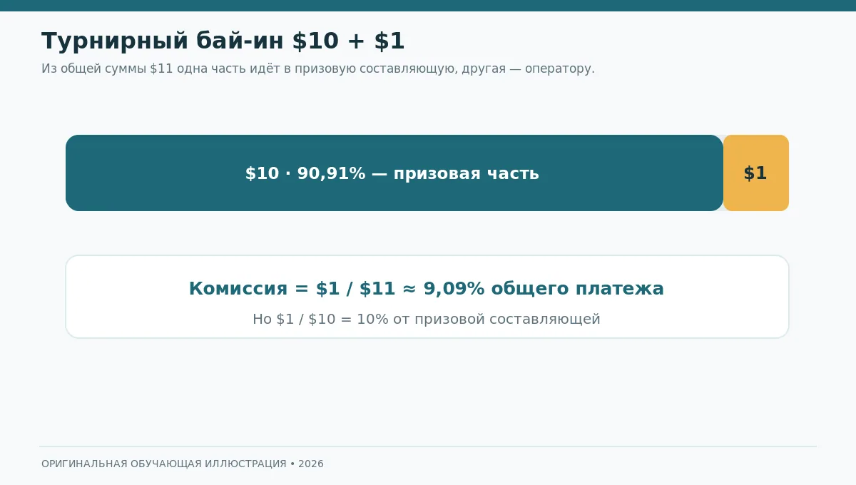 Как устроен турнирный взнос: $10 в призовой фонд и $1 комиссия оператора