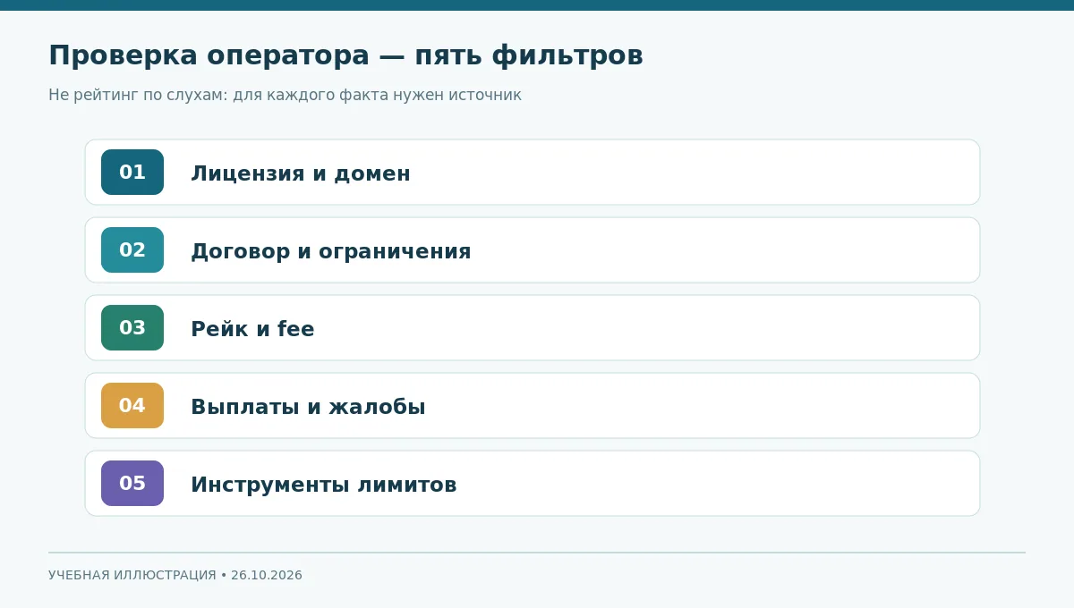Пятиэтапная редакционная воронка проверки покерного оператора перед сравнением