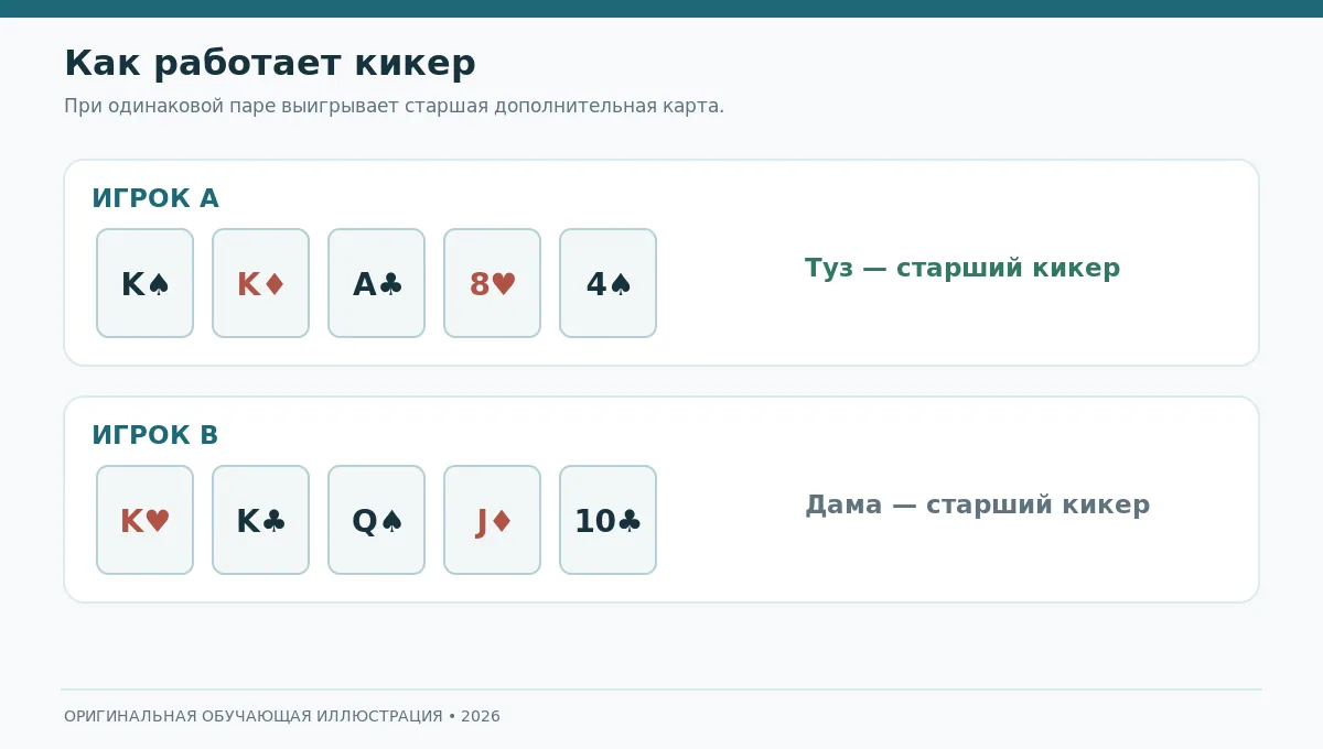 Сравнение двух пар и кикеров на примере двух покерных рук