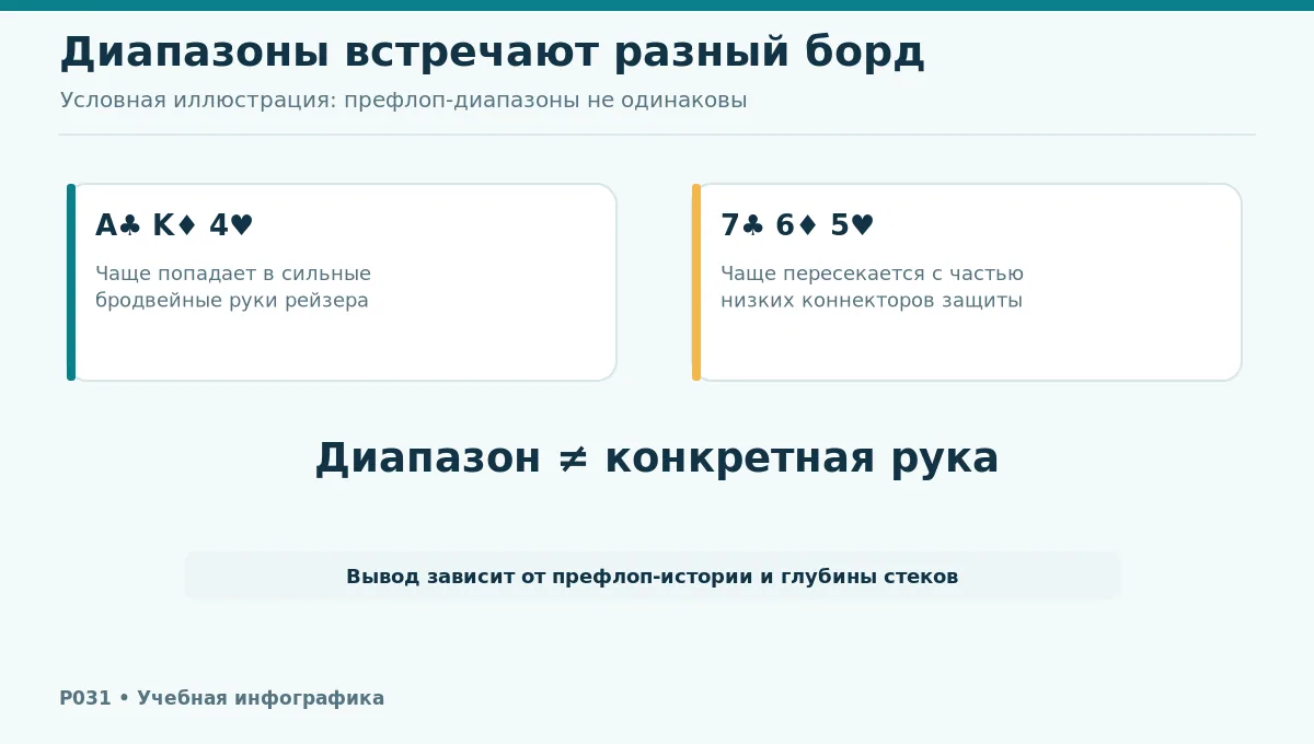 Матрица взаимодействия двух условных диапазонов с A K 4 и 7 6 5