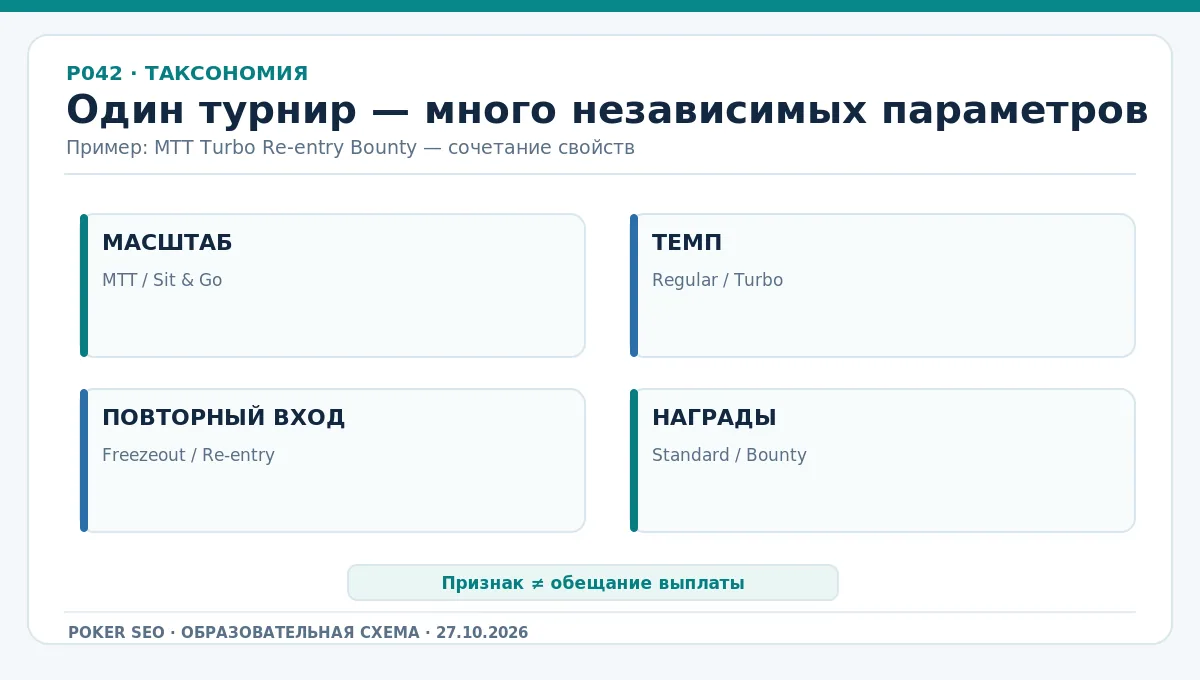 Дерево форматов: турнир, вход, темп, призовая модель и повторная регистрация