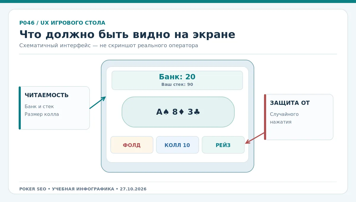 Покерный стол на смартфоне: важные зоны контроля размера банка, стека и кнопок